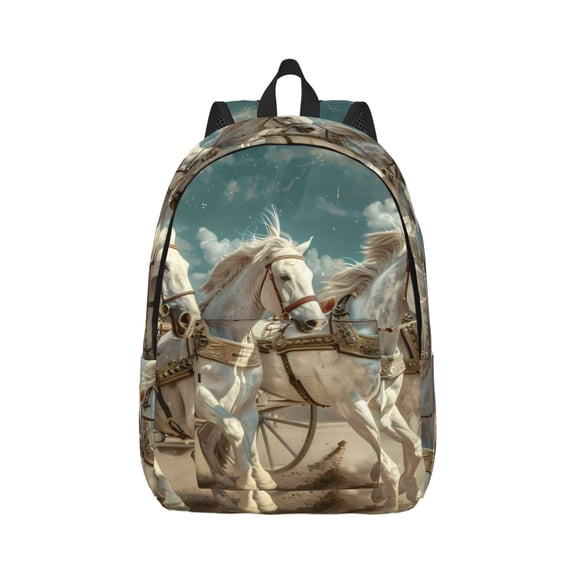 Naloa Roman Chariot Horse Race Canvas Backpack for Men Women Rucksack Casual Travel Daypack College Tote Satchel Bookbag for Teens-Small