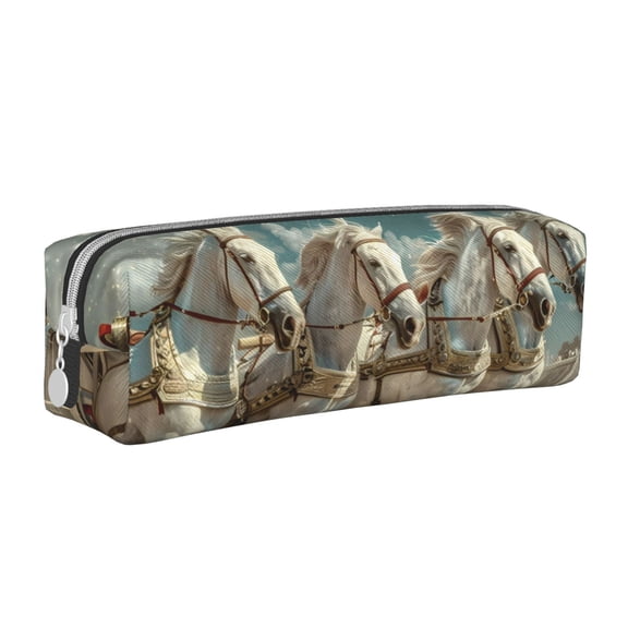Naloa Roman Chariot Horse Race Leather Pencil Case, Makeup Pouch, Zipper Pouch for Daily Essentials, Storage Organizer, Cosmetics and Stationary Bag