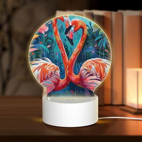 Naloa Romantic Flamingo Pair Acrylic LED Night Light Custom LED Lights Personalized Nightlight Customized Gifts for Family Couples Friends