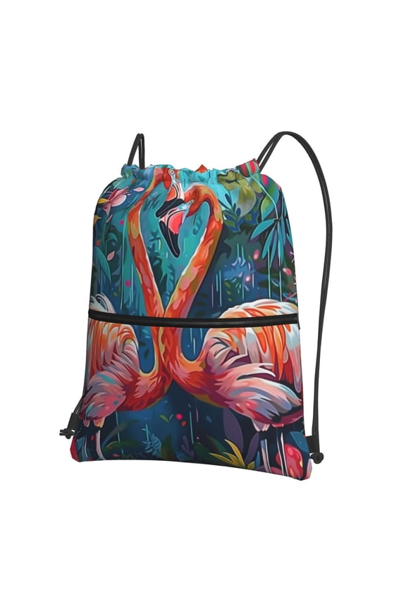 Romantic Flamingo Pair Drawstring Backpack String Bag Cinch Water Resistant for Gym Shopping Sport Yoga