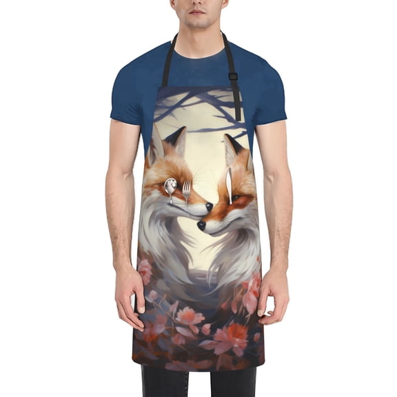 Naloa Romantic Flower Fox Apron Kitchen Aprons with Pockets for Women Men Chef