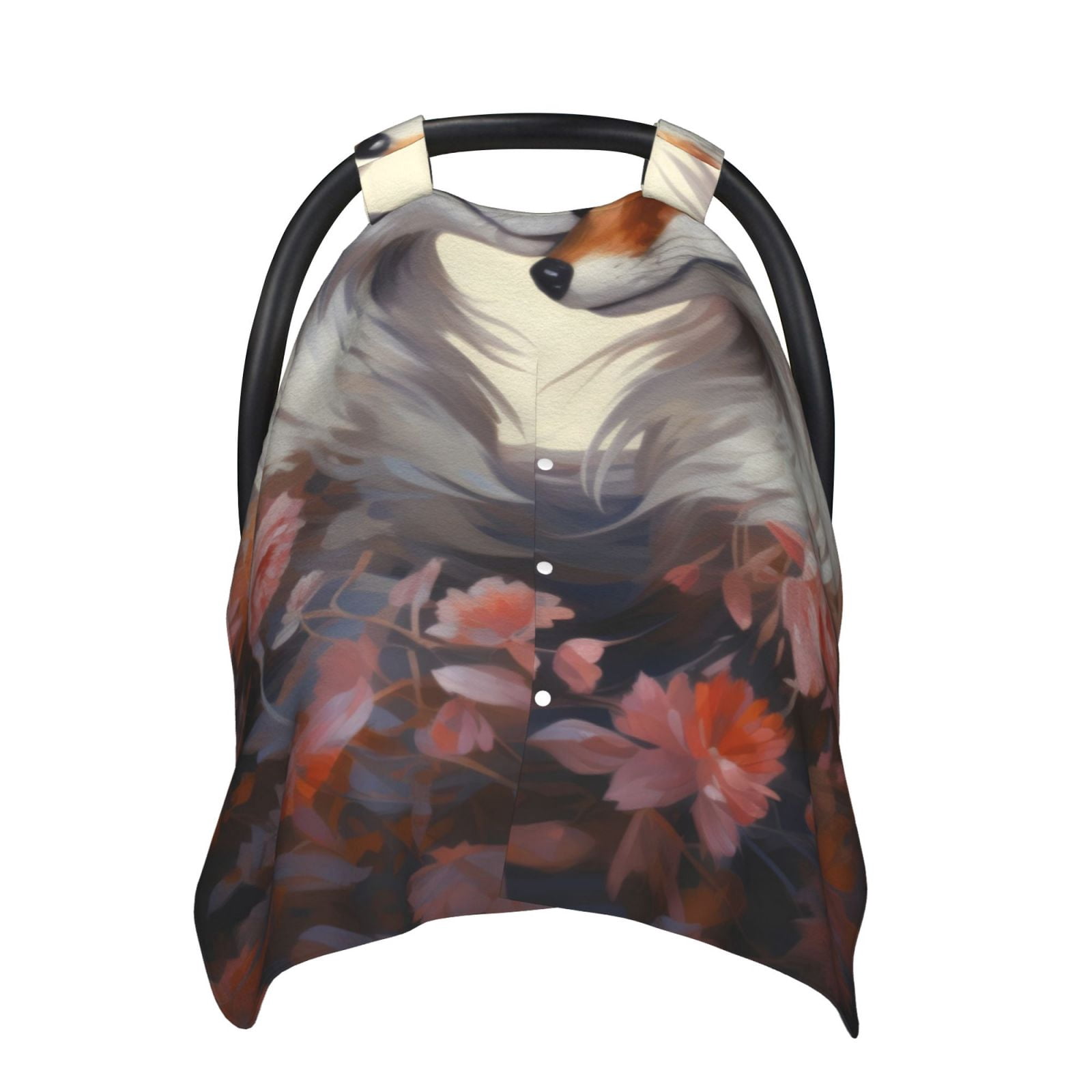 Naloa Romantic Flower Fox Baby Car Seat Cover, Breathable Baby Carrier Cover, Multiuse Baby Carrier Cover & Nursing Breastfeeding Cover