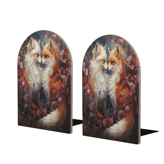 Naloa Romantic Flower Fox Couple 2 Pcs Bookend Large Capacity Office Book Ends for Home Office Library School Study Decoration