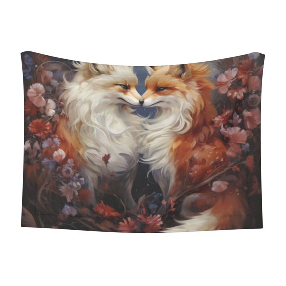 Naloa Romantic Flower Fox Couple Dog Blanket, 3 Sizes Cat Blanket for Indoor Cats Large Medium Small Dog Gifts-Medium