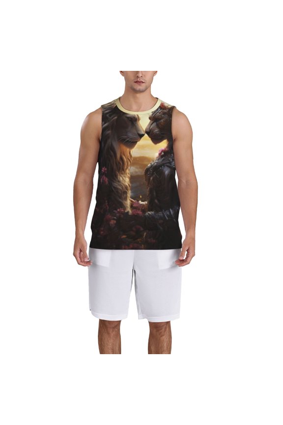 Romantic Flower Lion Couple Basketball Jersey Reversible Men's Mesh Athletic Sports Shirts Training Practice S-4XL4X-Large