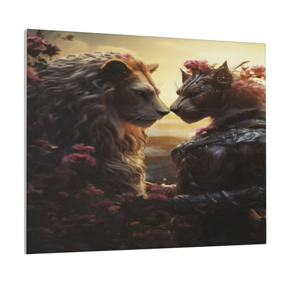 Naloa Romantic Flower Lion Couple Print Canvas Bathroom Wall Art,Bathroom Wall Art Decoration, Canvas Poster Prints,Decorative Paintings for Living Room, Bathroom, Kids Room