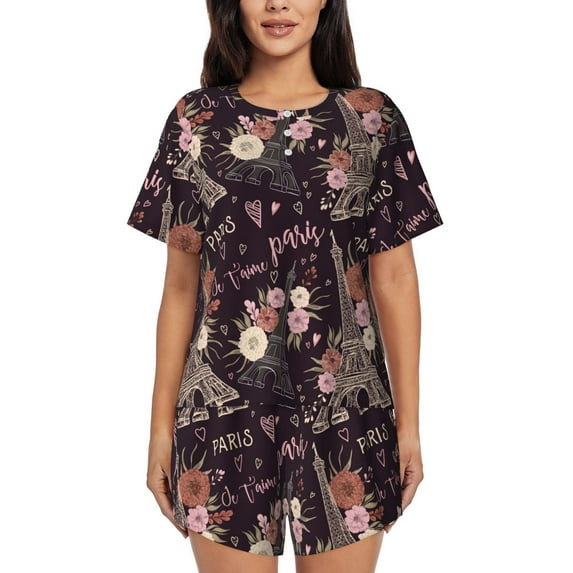 Naloa Romantic Paris Women's Short-Sleeved Pajama Set, Loungewear, Summer pajamas, Breathable Cozy - XX-Large