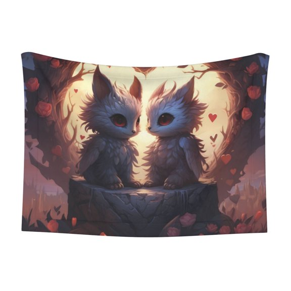 Naloa Romantic Rose Animal Couple Dog Blanket, 3 Sizes Cat Blanket for Indoor Cats Large Medium Small Dog Gifts-Small