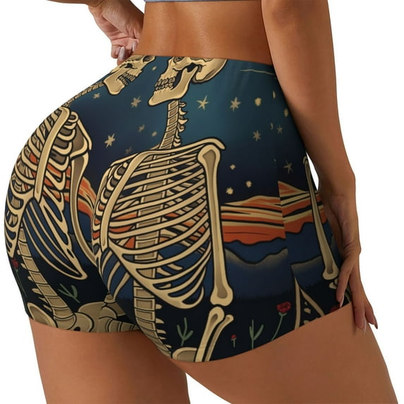 Naloa Romantic Skeletons Under Moon Biker Shorts for Women Seamless Scrunch Short Women’s Yoga Shorts for Gym Running Sport Shorts-