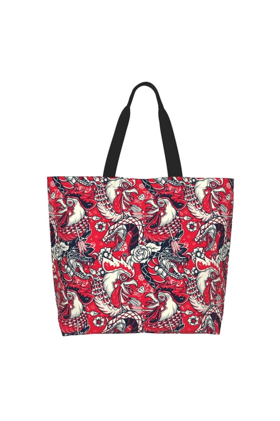 Rooster Head Tote Bag for Women Large Capacity Shoulder Bag for College Work Travel Shopping