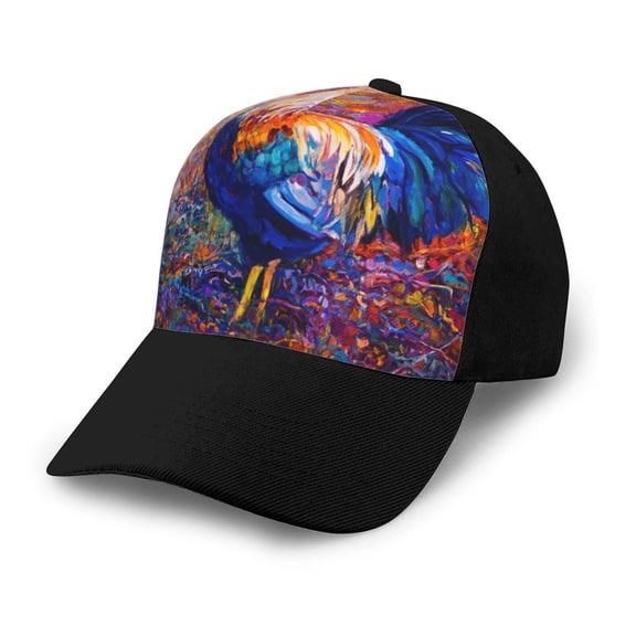 Naloa Rooster Oil Painting Adult adjustable Print Baseball Hat, Patchwork curved brim baseball capfor Men and Women, One Size