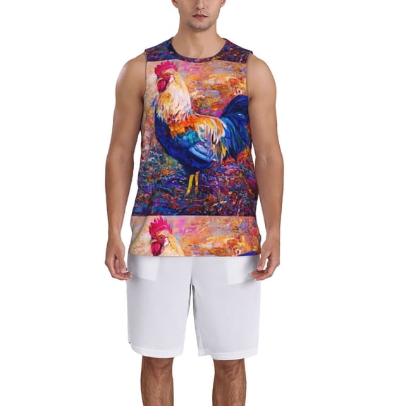 Naloa Rooster Oil Painting Basketball Jersey Reversible Men's Mesh Athletic Sports Shirts Training Practice S-4XLSmall