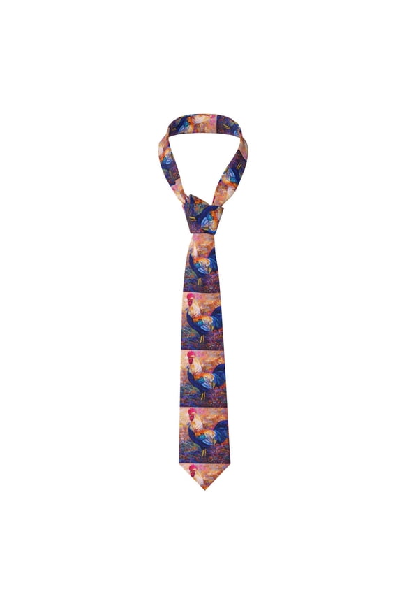Rooster Oil Painting Print Solid Color Tie Formal Necktie for MenSuitable for business, daily life, work