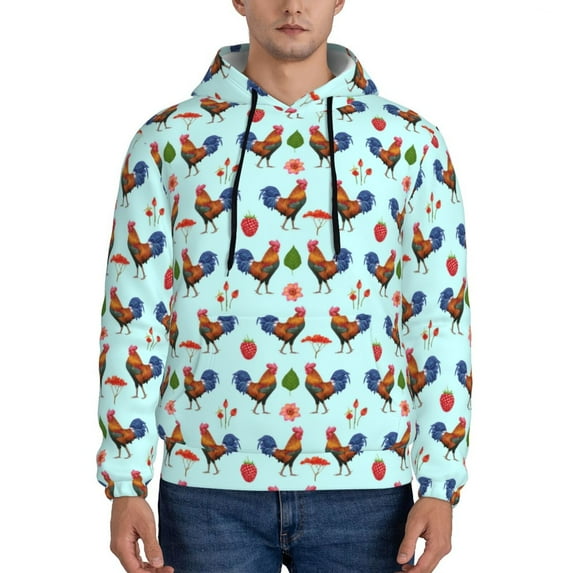 Naloa Roosters And Plants Men's Casual Hooded Collar Drawstring Hoodies Pullover Sweatshirts Casual Long Sleeve Shirts-Small