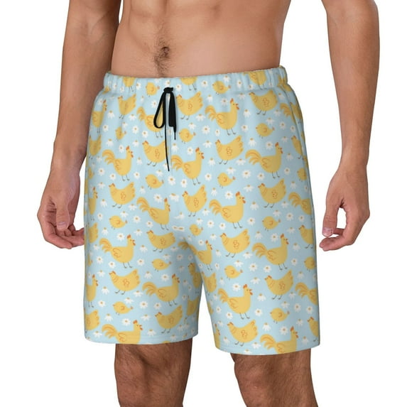 Naloa Roosters Print Men Swim Trunks with Compression Liner ,Board Shorts,Men's Swim Shorts with Drawstring and Elastic Waistband-Large