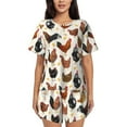 thumbnail image 1 of Naloa Roosters and Chickens Women's Short-Sleeved Pajama Set, Loungewear, Summer pajamas, Breathable Cozy - Small, 1 of 9