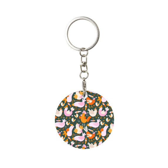 Naloa Roosters and Chicks Print Round Keychain Keychain Key Ring, Key Tag, Key Chain Bulk for Gift Accessories (Round)