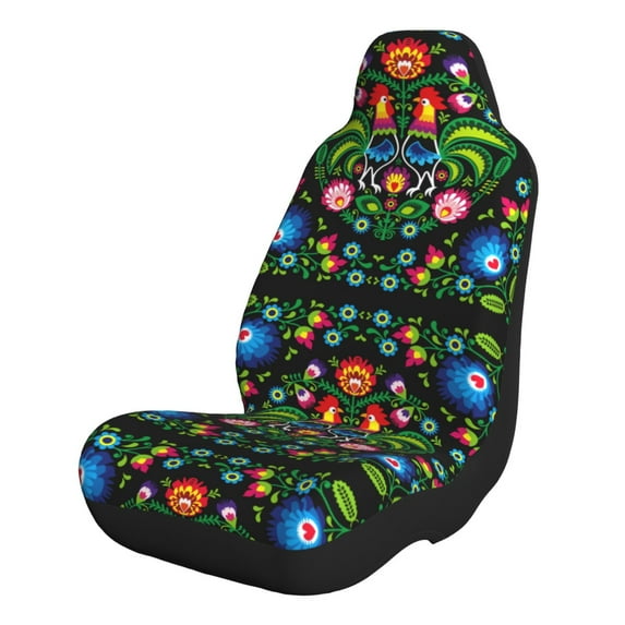 Naloa Roosters and Flowers Car Seat Covers 2PCs Front Car Seat Covers Universal fit for Most Cars SUVs and Trucks - 1