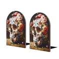 thumbnail image 1 of Naloa Rose Floral Skull 2 Pcs Bookend Large Capacity Office Book Ends for Home Office Library School Study Decoration, 1 of 8
