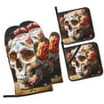 thumbnail image 1 of Naloa Rose Floral Skull Oven Mitts and Pot Holders 4 pcs Set, Cooking Baking Grilling Kitchen Oven Glove for Cooking, 1 of 6