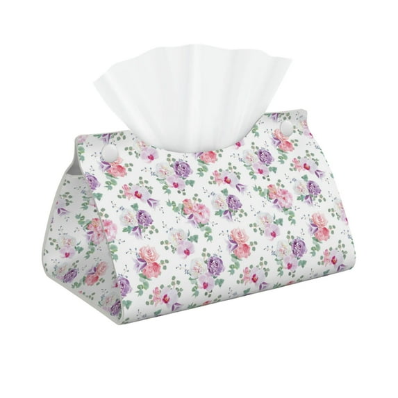 Naloa Rose Flower B Print Leather Tissue Box Cover Rectangle | Long Tissue Box Cover | Tissue Box Holder | Tissue Holder for Bathroom