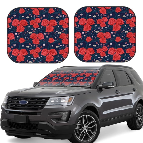 Naloa Rose Flower Print 2-Piece Windshield Sunshade,Foldable Car Front Window Sun Shades,for Most Sedans SUV Truck-Large