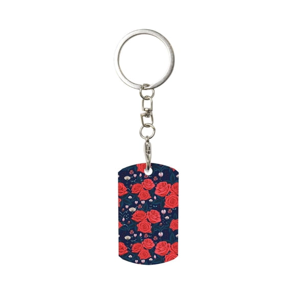Naloa Rose Flower Print Keyfob with Split Key Ring and Print Labels, Key Labels Key Chain Tags, Luggage Tags, Car Key Chain Ring Keyfob Gift