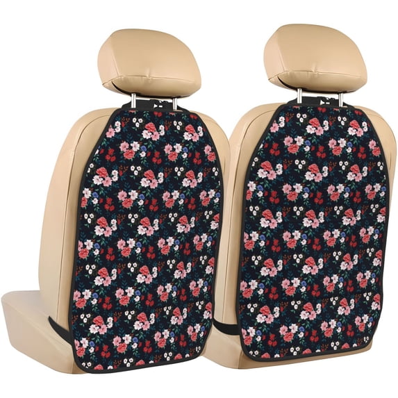 Naloa Rose Flowers 2Pcs Anti-Kick Back Seat Cover Kick Mat, Car Seat Protector with 3 Storage Pockets