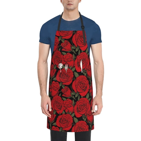 Naloa Rose Flowers Apron Kitchen Aprons with Pockets for Women Men Chef