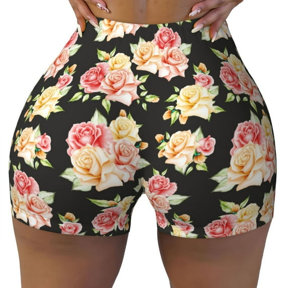 Naloa Rose Flowers Biker Shorts for Women Seamless Scrunch Short Women’s Yoga Shorts for Gym Running Sport Shorts - Medium