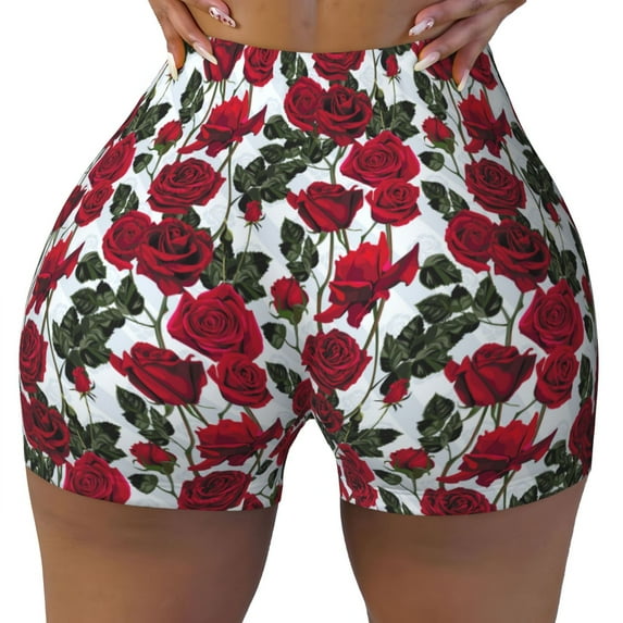 Naloa Rose Flowers Biker Shorts for Women Seamless Scrunch Short Women’s Yoga Shorts for Gym Running Sport Shorts - Small