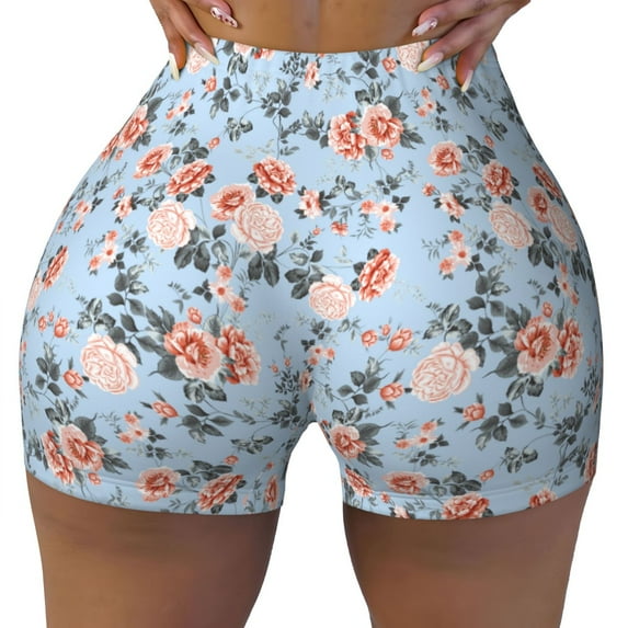 Naloa Rose Flowers Biker Shorts for Women Seamless Scrunch Short Women’s Yoga Shorts for Gym Running Sport Shorts - Small