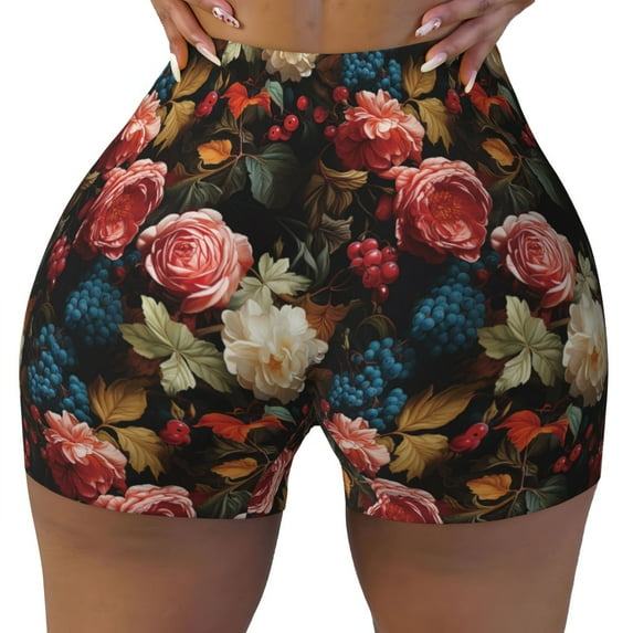 Naloa Rose Flowers Biker Shorts for Women Seamless Scrunch Short Women’s Yoga Shorts for Gym Running Sport Shorts - Small