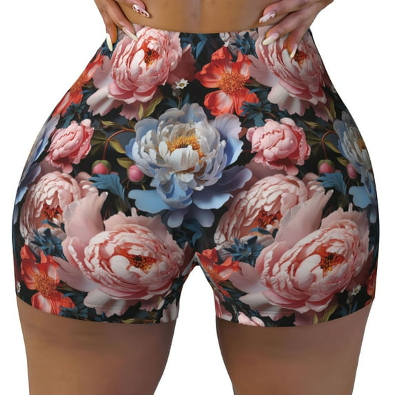 Naloa Rose Flowers Biker Shorts for Women Seamless Scrunch Short Women’s Yoga Shorts for Gym Running Sport Shorts - X-Large