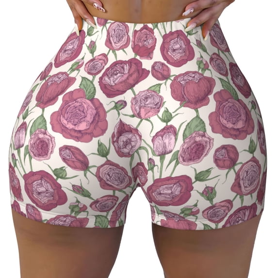 Naloa Rose Flowers Biker Shorts for Women Seamless Scrunch Short Women’s Yoga Shorts for Gym Running Sport Shorts - XX-Large