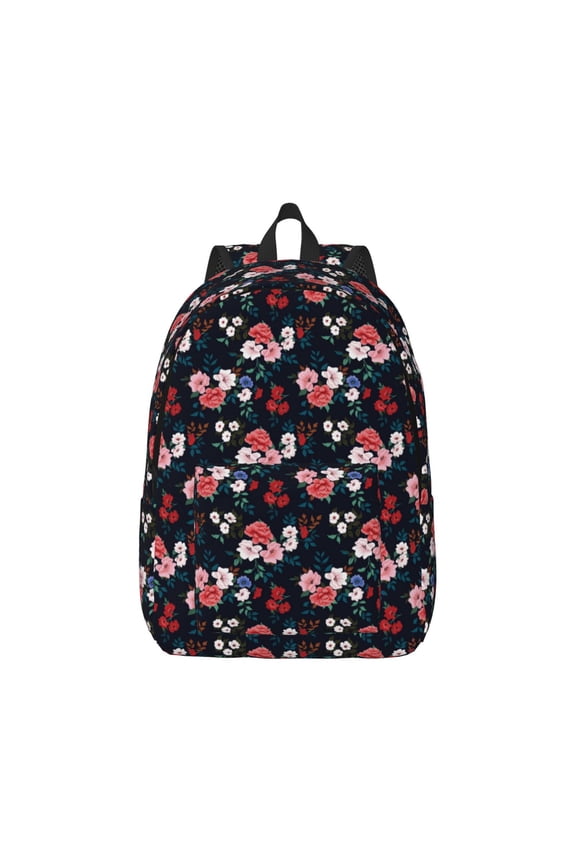 Rose Flowers Canvas Backpack for Men Women Rucksack Casual Travel Daypack College Tote Satchel Bookbag for Teens-Small