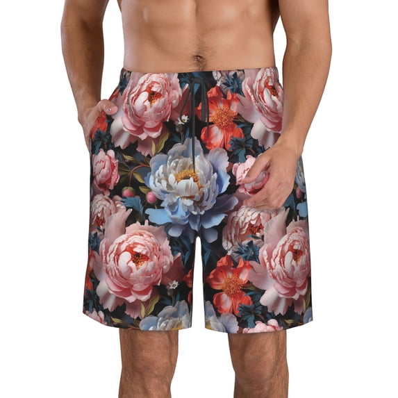 Naloa Rose Flowers Men's Beach Shorts, Surfing shorts, Swim trunks, Quick Dry Swim Trunks for Surfing Beach Fun - Large