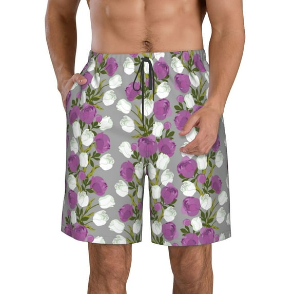 Naloa Rose Flowers Men's Beach Shorts, Surfing shorts, Swim trunks, Quick Dry Swim Trunks for Surfing Beach Fun - Large