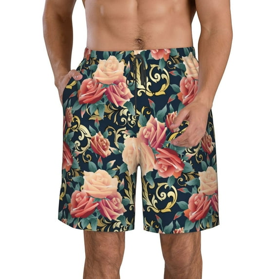 Naloa Rose Flowers Men's Beach Shorts, Surfing shorts, Swim trunks, Quick Dry Swim Trunks for Surfing Beach Fun - Medium