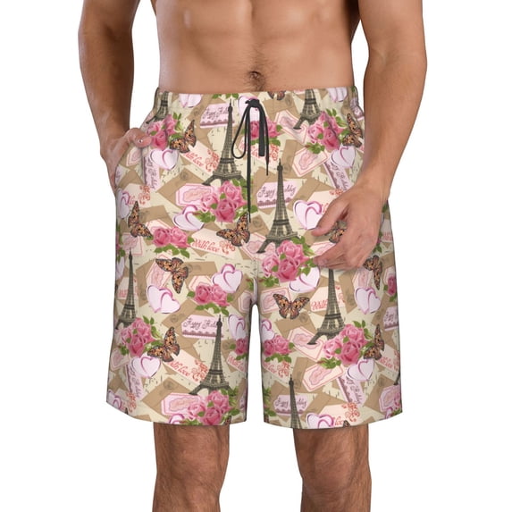 Naloa Rose Flowers Men's Beach Shorts, Surfing shorts, Swim trunks, Quick Dry Swim Trunks for Surfing Beach Fun - X-Large