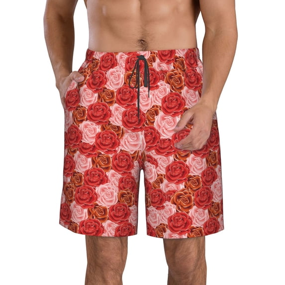 Naloa Rose Flowers Men's Beach Shorts, Surfing shorts, Swim trunks, Quick Dry Swim Trunks for Surfing Beach Fun - XX-Large