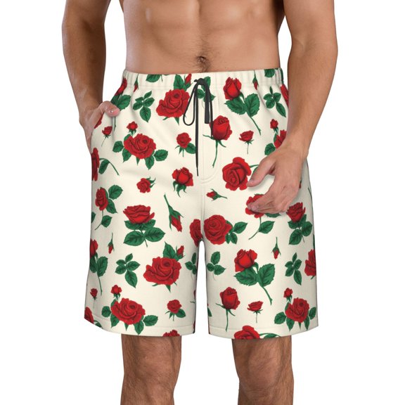 Naloa Rose Flowers Men's Beach Shorts, Surfing shorts, Swim trunks, Quick Dry Swim Trunks for Surfing Beach Fun - XX-Large