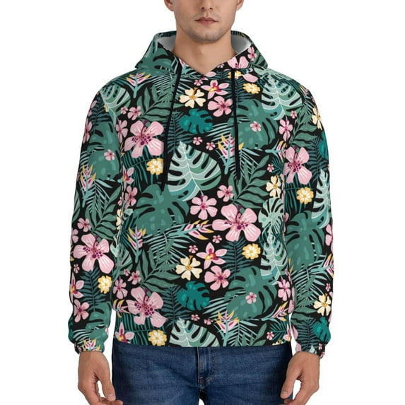 Naloa Rose Flowers Men's Casual Hooded Collar Drawstring Hoodies Pullover Sweatshirts Casual Long Sleeve Shirts-Large