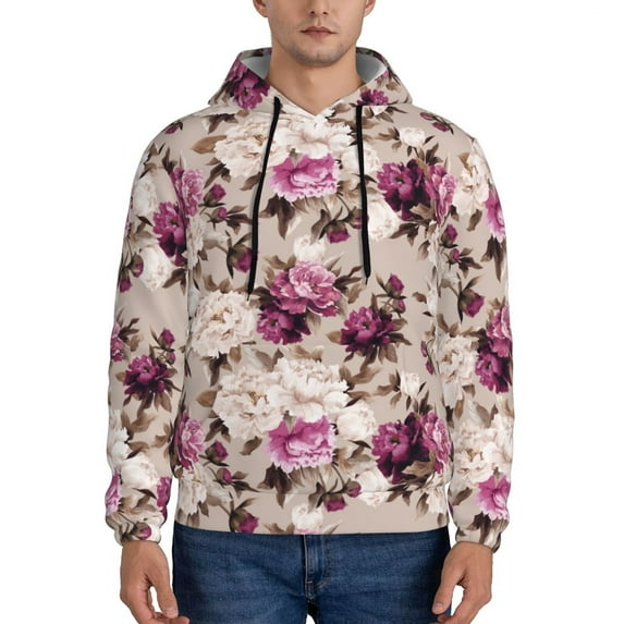 Naloa Rose Flowers Men's Casual Hooded Collar Drawstring Hoodies Pullover Sweatshirts Casual Long Sleeve Shirts-XX-Large