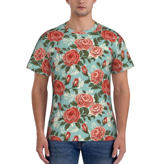 Naloa Rose Flowers Men's T-Shirt Sport T-shirt Men's Basic Tee Casual Men's Shirt, Round Neck, Short Sleeves - X-Large