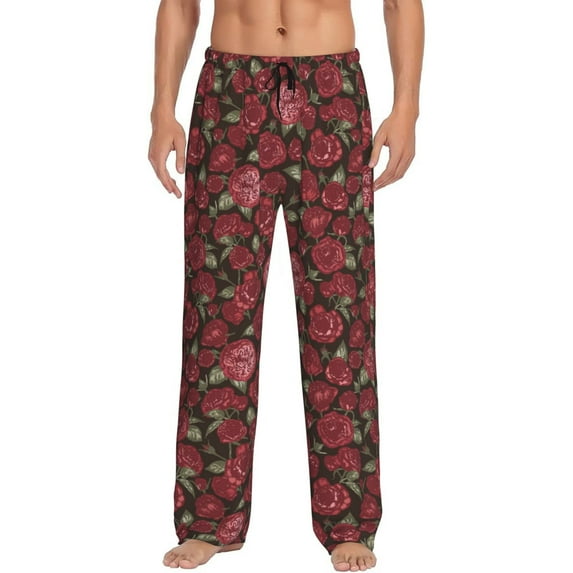 Naloa Rose Flowers Pajama Pants Men, PJ Bottoms, Sleep & Lounge Pants-X-Large