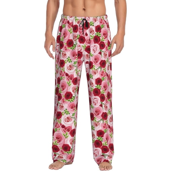 Naloa Rose Flowers Pajama Pants Men, PJ Bottoms, Sleep & Lounge Pants-X-Large