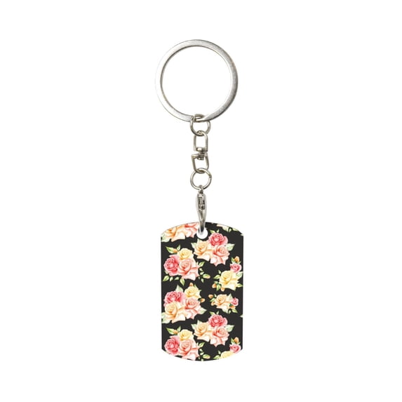 Naloa Rose Flowers Print Keyfob with Split Key Ring and Print Labels, Key Labels Key Chain Tags, Luggage Tags, Car Key Chain Ring Keyfob Gift