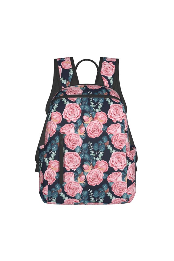 Rose Flowers Print Lightweight DayBackpack Suitable for school, work, shopping, travel, etc.