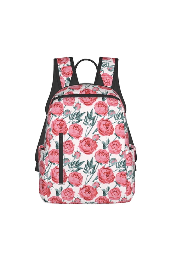 Rose Flowers Print Lightweight DayBackpack Suitable for school, work, shopping, travel, etc.